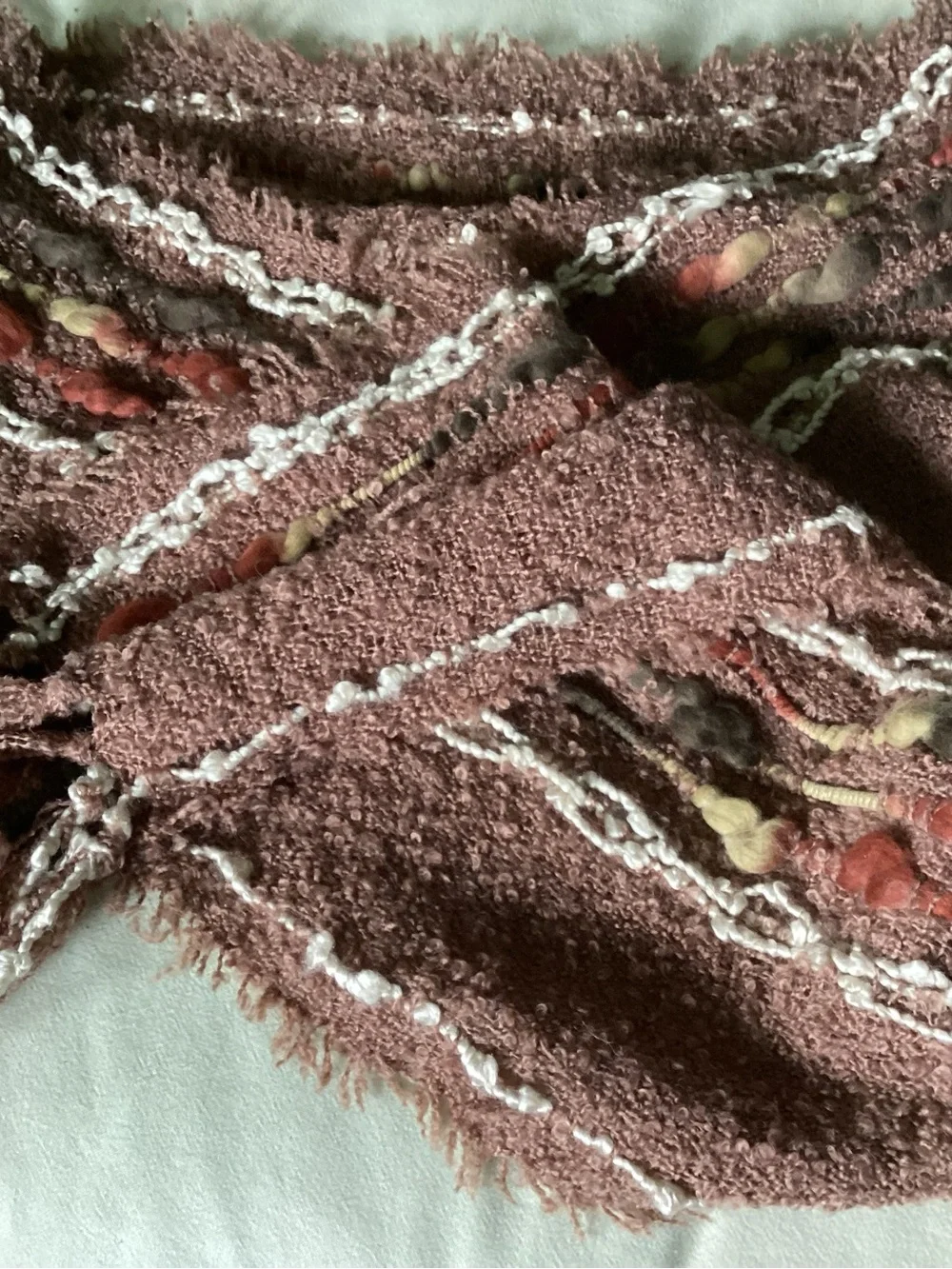 Noelle Artisan-Look Textured Tan Fringe Scarf with Earthy Color Accents